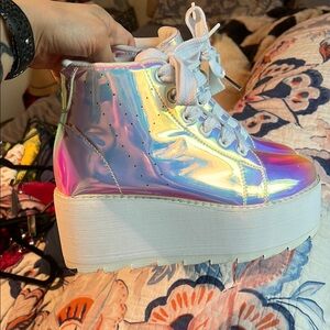 YRU Lala Atlantis Holographic Iridescent Chunky Platform High Top Sneakers 8